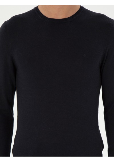 Cacharel Lacivert Slim Fit Kaşmir İpek Karışımlı Bisiklet Yaka Triko Kazak
