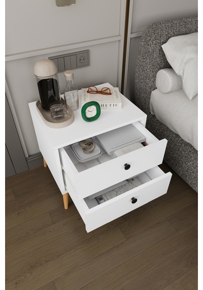 Modern 2 Çekmeceli Komodin Şifonyer %100 Mdf Çok Amaçlı Organizer Kmd03 Beyaz