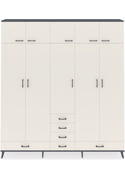 Arges Dolap 6 Raflı 6 Çekmeceli 4 Askılı 220x30x243 Antrasit-aytaşı/aytaşı Aytası/aytası