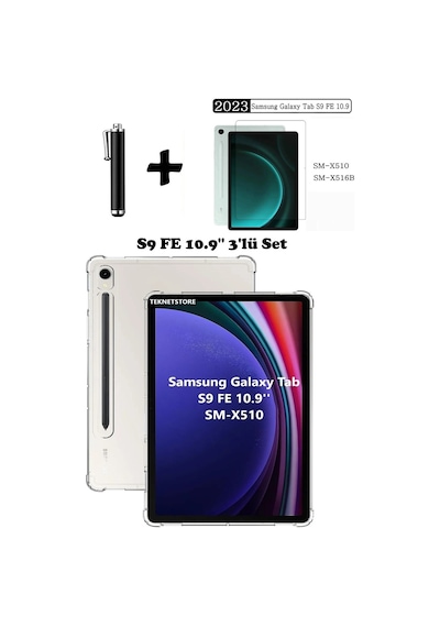 Samsung Galaxy Uyumlu Tab S9 Fe 10.9 Inç Tablet Kılıfı Silikon Ekran Koruyucu Dokunmatik Kalem Seti Kılıf