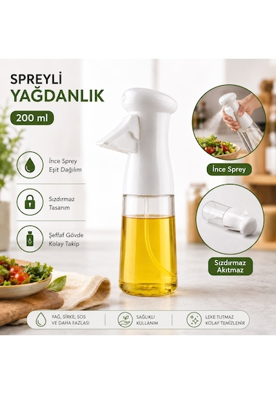 Çok Amaçlı Cam Şişe Püskürtmeli Dağıtıcı Yağdanlık Limonluk Sirke Sosluk Spreyi Beyaz Şeffaf