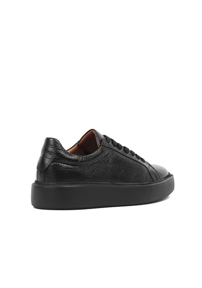 Erkek Siyah Kalın Tabanlı Siyah Deri Sneaker Siyah Siyah
