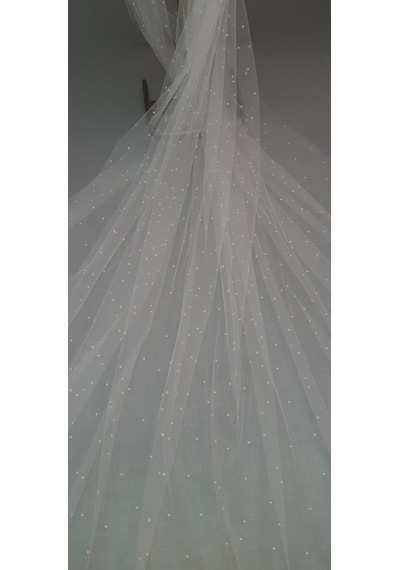 Suzanna Moda 3 Mt Boy 3 Mt Eni Tek Kat Ful İncili Kenarı Düz Taraklı Hayal Tül Gelin Duvağı Krem