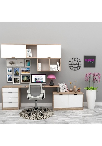 Vario Raflı Çalışma Masası Mdf Beyaz