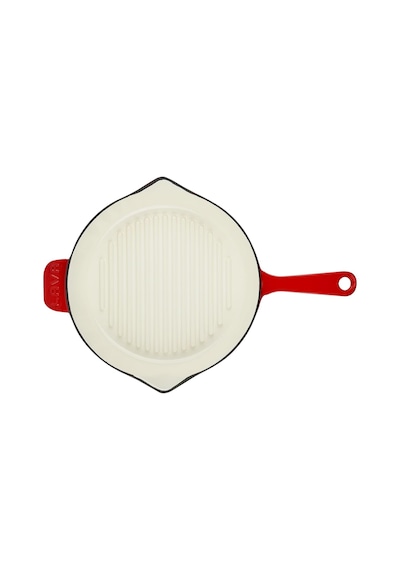Metal Saplı 28 Cm Kırmızı İç Krem Döküm Yuvarlak Izgara Tava Belirtilmemiş