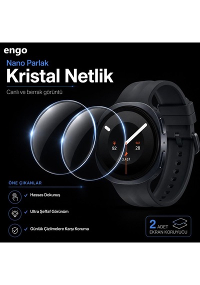 Samsung Galaxy Watch 9 40mm İle Uyumlu Ekran Koruyucu Nano Parlak Çizilmeye Dayanıklı Akıllı Saat Koruması, 9h Kırılmaz Esnek Cam, Hd Şeffaf 2 Adet Sm-l340