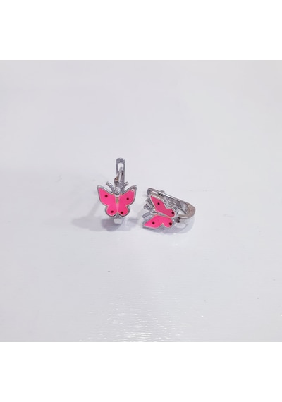 Pembe Kelebekli Gümüş Çocuk Küpesi Gümüş Renk