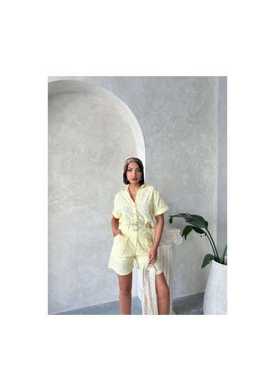 Verymoda Nakışlı Vual Şort D2821 Sarı