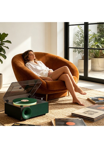 Fennessy İ5s Bluetooth Hoparlörlü 45w Hi-fi Işıklı Retro Pikap Plakçalar Turntable, Yeşil