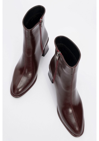 Luvishoes Luvi Shoes Alba Bordo Cilt Kadın Kalın Topuklu Bot Bordo