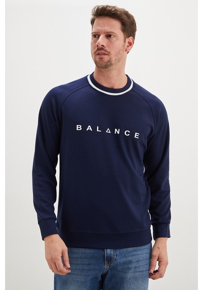 Fullamoda Balance Baskılı Garnili Modal Sweatshirt Lacivert