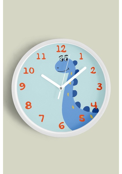 Sevimli Dinozor Çizimli Çocuk Odası Duvar Saati - 35cm - Önü Camlı Beyaz Kasa - Sessiz Mekanizma-jh1077 Beyaz