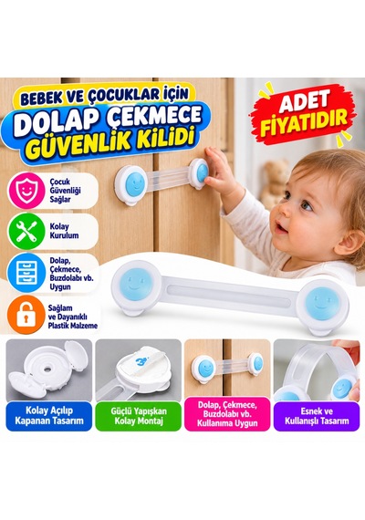 Bebek Ve Çocuklar İçin Dolap Çekmece Emniyet Güvenlik Kilidi Adet Fiyatıdır Çok Renkli