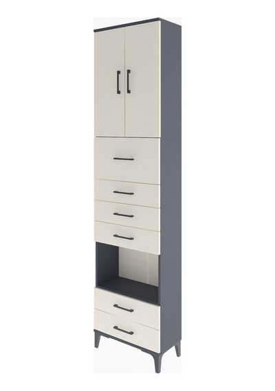 Arges Dolap 3 Raflı 6 Çekmeceli 2 Kapaklı 60x30x243 Antrasit-aytaşı Antrasit