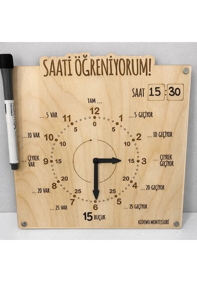 Saati Öğreniyorum Kalem Silgi Ahşap Eğitim Seti İlkokul Eğitici Ahşap Oyuncak Etkinlik Seti Öğrenme