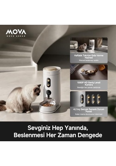 Mova Nutripal 10 Ultra Akıllı Evcil Hayvan Mama Makinesi, 4l Kapasite, Ai Besleme Programı, 1080p Hd Kamera, Çift Y