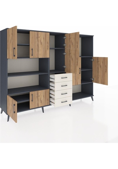 Hyperion Dolap 10 Raflı 4 Çekmeceli 8 Kapaklı 220x44x163 Antrasit Antrasit-çam/aytaşı Hyperion Dolap 10 Raflı 4 Çekmeceli 8 Kapaklı 220x44x163 Antrasit Antrasit-çam/aytaşı
