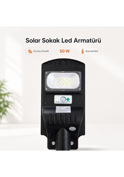 Solar Güneş Panelli 50w Kumandalı Led Armatür Bahçe Balkon Teras Dış Mekan Aydınlatma Lambası
