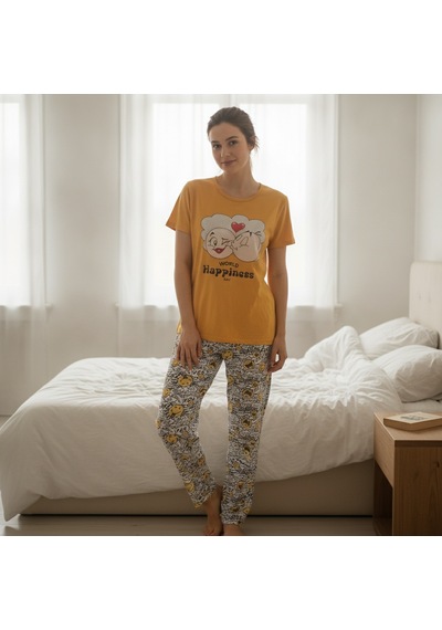 Bonbon Kadın Giyim Kısa Kollu Baskılı Pijama Takımı Bb2664 Çok Renkli