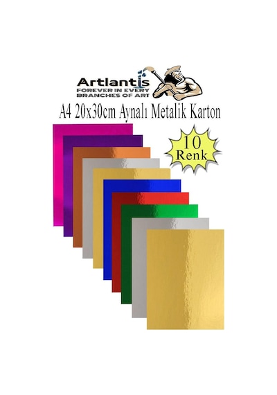 Metalik Aynalı Fon Kartonu A4 10 Renk 20x30 Cm 1 Paket Okul Sınıf Dekoratif Pırıltılı Folyo Kağıt Çok Renkli