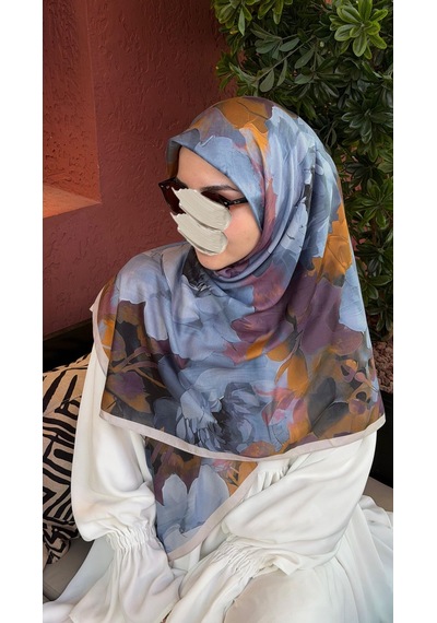 Qalortex Scarf Pamuklu Soft Meva Desen Eşarp-blueberry
