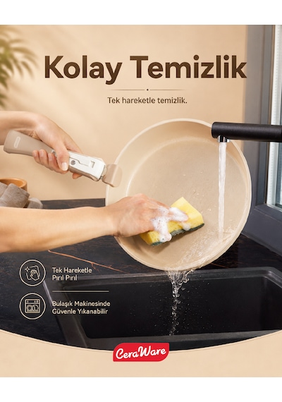 Ceraware Hona Made in Korea Seramik Tencere Tava Seti 14 Parça Sapı Çıkabilen İç İçe Geçen Mutfak Seti
