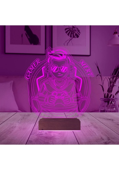 Luvivia Oyuncu Gamer Tasarım Kişiye Özel 3d Lamba - Masa Gece Lambası Şeffaf