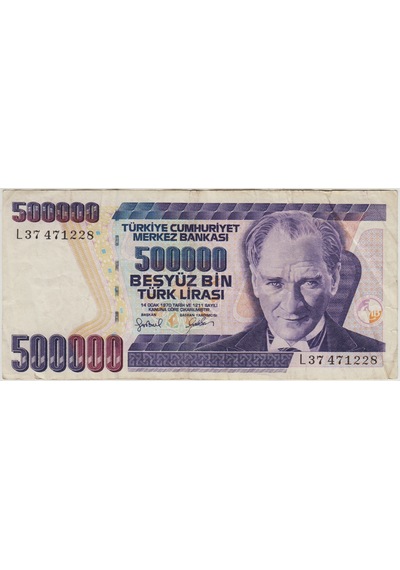 7. Emisyon 4. Tertip 500.000 Lira L37 Çok Temiz.