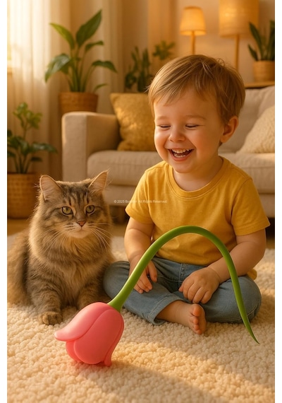 Akıllı İnteraktif Kedi Oyuncağı, Lale Şeklinde Usb Şarjlı Otomatik Hareket Eden Silikon Saplı E
