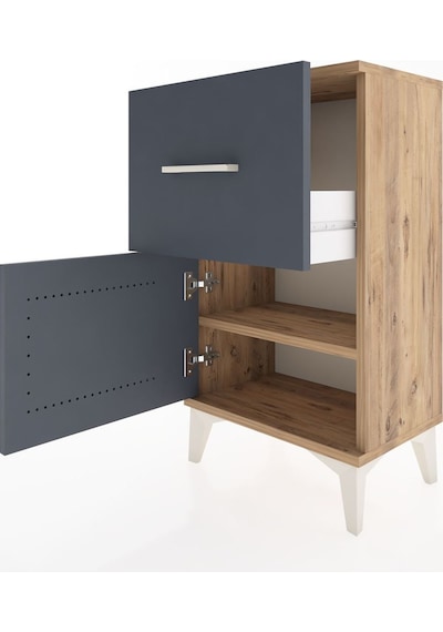 Arges Komodin Tek Raflı Tek Çekmeceli Tek Kapaklı 44x30x80 Çam-antrasit Atlas Çam