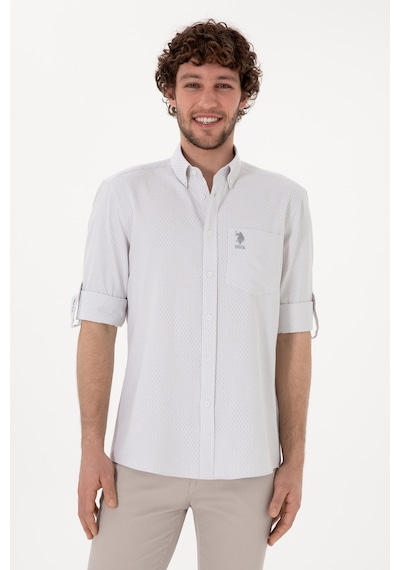 U.S. Polo Assn. Erkek Çizgili Gri Melanj Cepli Gömlek 50306288-VR109