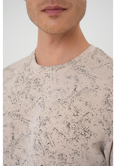 Efor Comfort Fit Bisiklet Yaka Batik Görünmlü Kısa Kol Casual Bej Tişört Ts 905 Bej