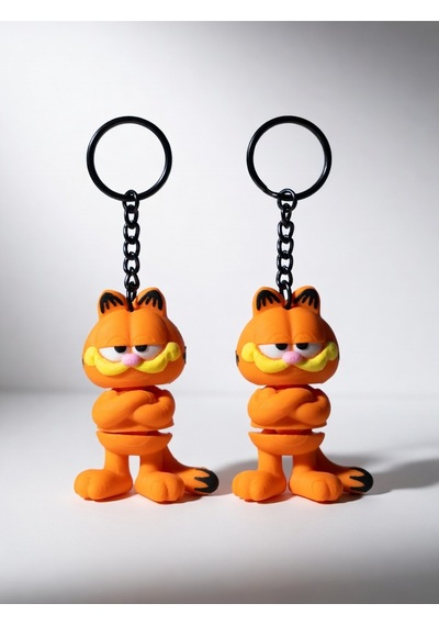 2 Adet Klasik Garfield Kedi Anahtarlığı 3d Esnek - Siyah Zincirli Turuncu