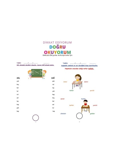 Duyumarket Dikkat Ediyorum Doğru Okuyorum- Dikkatli Okuma Becerisini Geliştirme Çalışma Kitabı