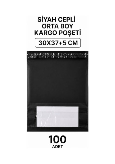 Siyah Cepli Orta Boy Kargo Poşeti 30x37+5 Cm 100 Adet