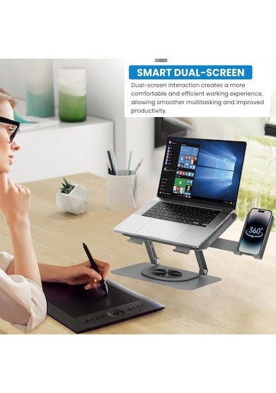 360 Derece Döner Laptop Standı Telefon Tutuculu, Ayarlanabilir Katlanabilir Notebook Yükseltici, 10-15.6 İnç Laptop İle Uyumlu Masaüstü Alüminyum Stand L189-c 360 Derece Döner Laptop Standı Telefon Tutuculu, Ayarlanabilir Katlanabilir Notebook Yükseltici, 10-15.6 İnç Laptop İle Uyumlu Masaüstü Alüminyum Stand L189-c