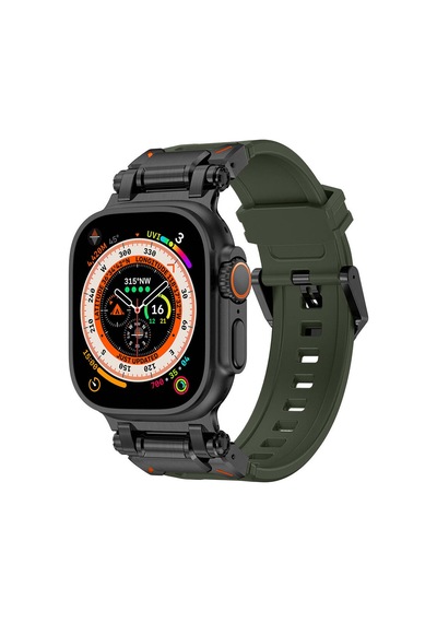 Zore Watch Ultra 49mm Clo- Krd-101 Titanyum Metal Başlıklı Silikon Kordon-siyah-yeşil
