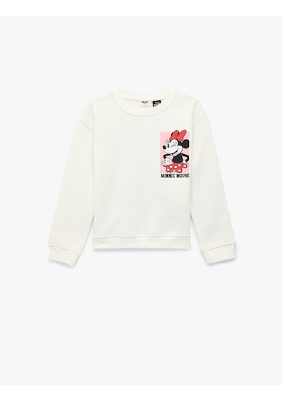 Koton Minnie Mouse Baskılı Uzun Kollu Bisiklet Yaka Lisanslı Sweatshirt Ekru 6wkg10437ak Ekru