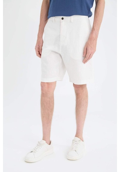 Defacto %100 Keten Regular Fit Yazlık Bermuda Şort D9931ax25smwt33 Beyaz