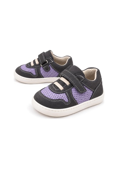 Rakerplus Bob Hakiki Deri Gri Mor Barefoot Cırtlı Lastikli Bebek Sneaker Ayakkabı