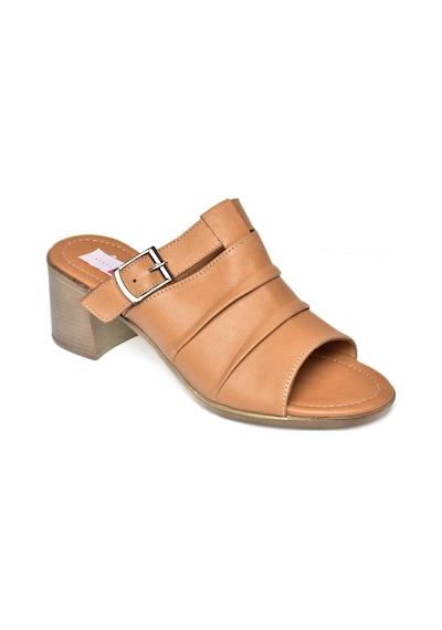 Fox Shoes P555450903 Taba Hakiki Deri Kalın Topuklu Günlük Kadın Terlik Taba-hakiki Deri Taba