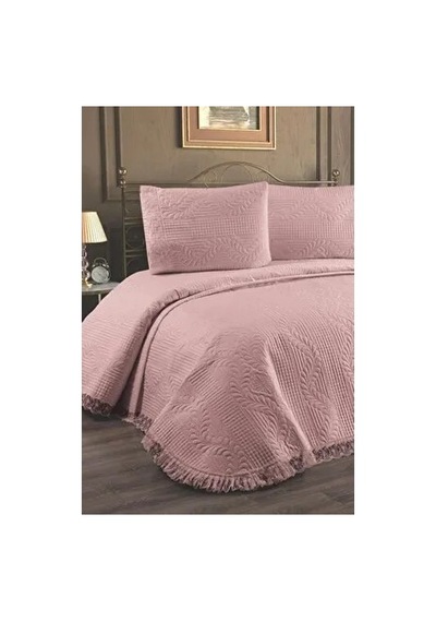Bir Aksesuar Çift Kişilik Yatak Örtüsü Pudra Renkli Polyester Kumaş Düz Tema İle Şık Tasarım