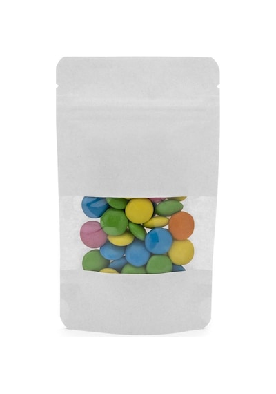 Pencereli Beyaz Kraft Kilitli Doypack Ambalaj 11 X 18,5 + 3,5 Cm. 100 Gr. -1000 Adet