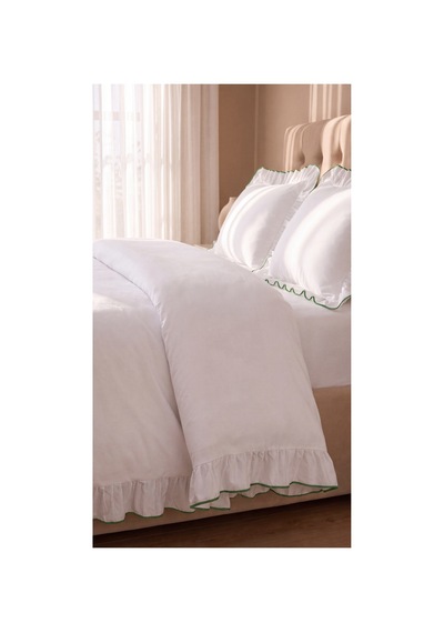 %100 Pamuk Overloklu Fırfırlı Çift Kişilik Nevresim Takımı Lastikli Çarşaflı 200x220 Cm Yeşil - 904804703 Yeşil