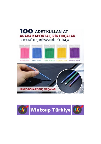 İnce Uç Yumuşak Kıl Boya Çizik Kapama Temizlik Mini Tek Kullanımlık Esnek Araba Rötuş Fırçası 100'lü