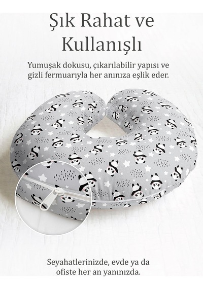 Panda Desenli Pamuklu Boyun Yastığı - Sevimli Gri Beyaz Çocuk & Yetişkin Seyahat Yastığı Koyu Gün Doğumu Bordo