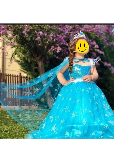 Parti Selesi Frozen Elsa Askılı Kostüm Mavi