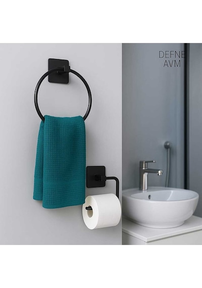 Yapışkanlı Vidalı Yuvarlak Havluluk Tuvalet Kağıdı Askısı Wc Kağıdı Tutacağı Havlu Askısı Metal Siya Diğer
