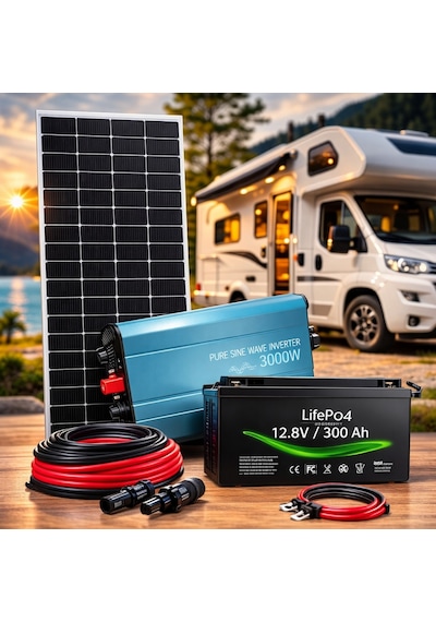 Sed 3000w Karavan Solar Enerji Sistemi 2x285w Panel, 3000w İnverter, 200ah Lityum Akü Beyaz - Gri - Siyah