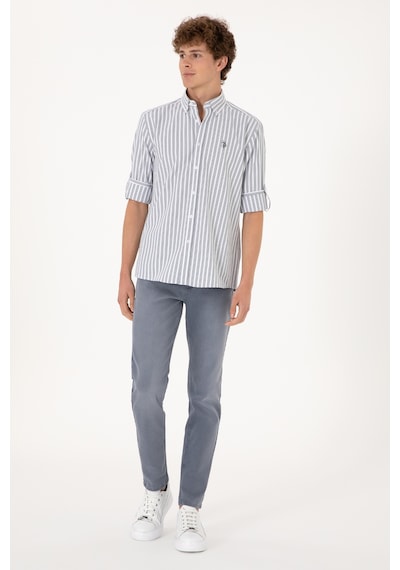 U.S. Polo Assn. Erkek Gri Çizgili Beyaz Gömlek 50306327-VR024